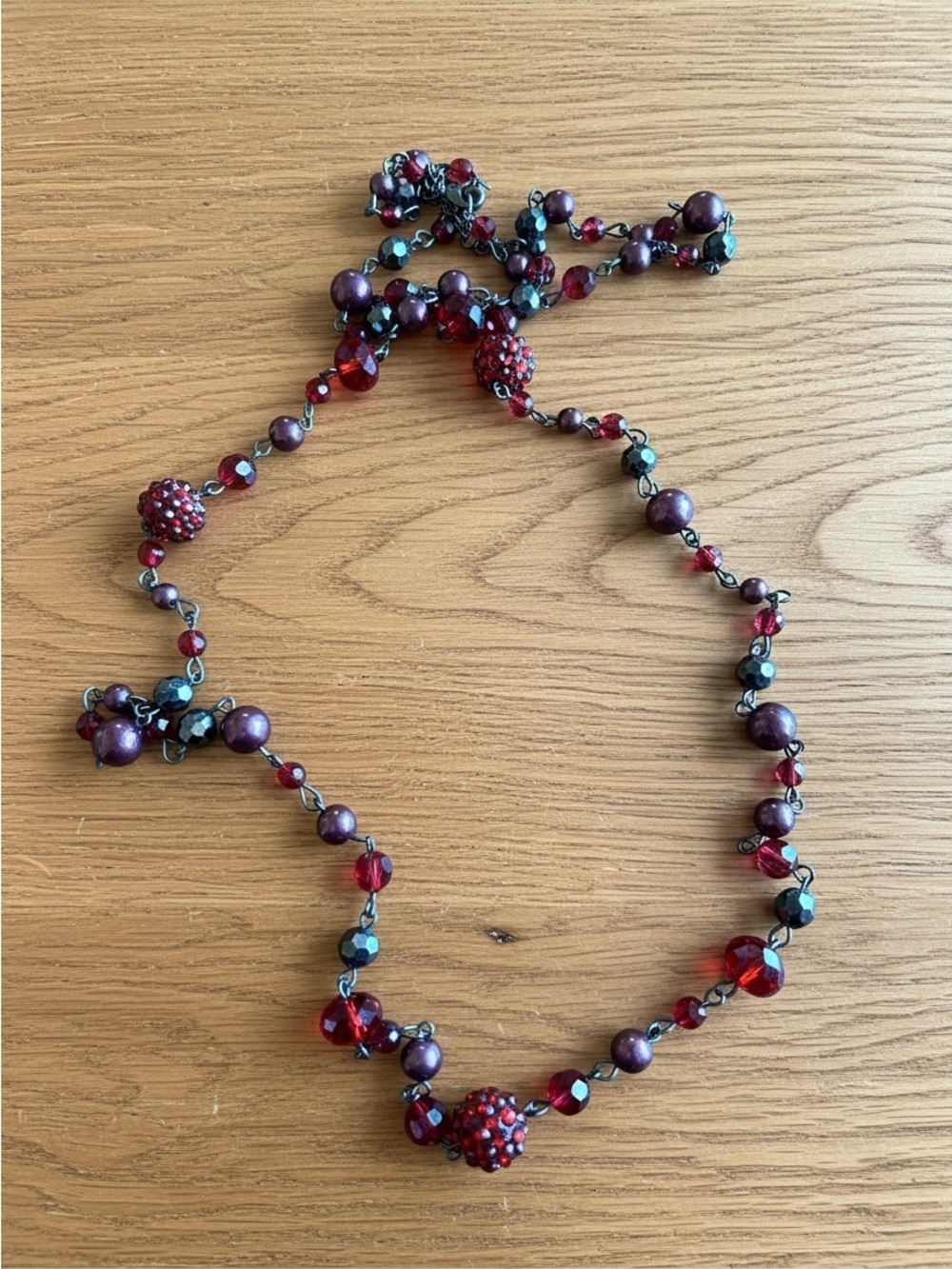 Vintage Red Beaded Station Strand Necklace